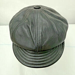 Newsboy Cabby Genuine Lambskin Black Mens Sz Small Union Made in USA Vintage
